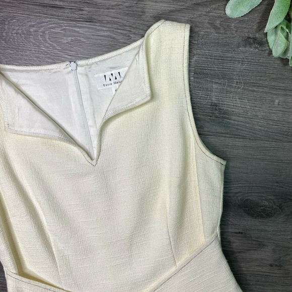 DAVID MEISTER | sz 8 Women's Cream Belted Knee Length Sleeveless Sheath Dress - Picture 2 of 7